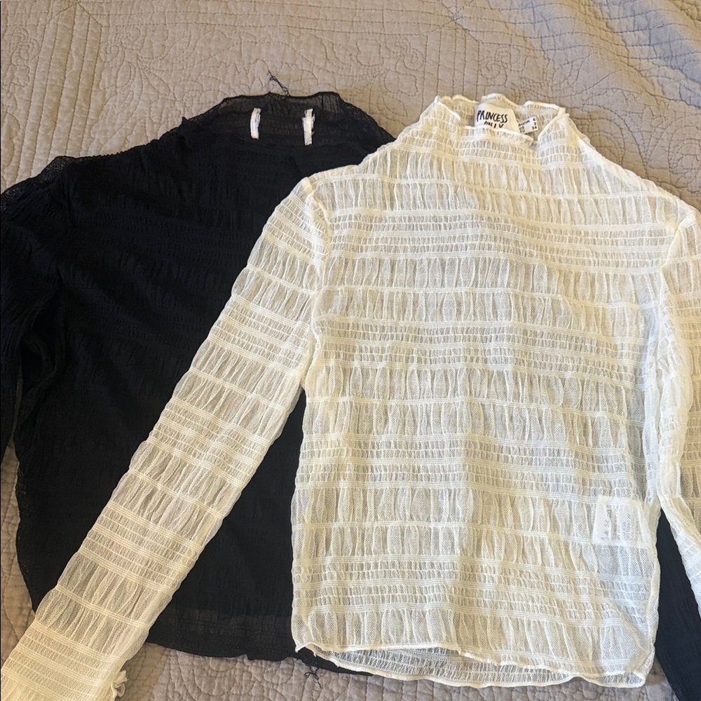 Princess Polly Black and White Textured Blouses